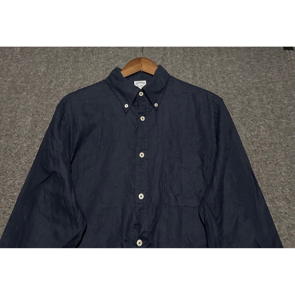 Brooks brothers baird mcnutt button down shirt long sleeve blue 100% linen L